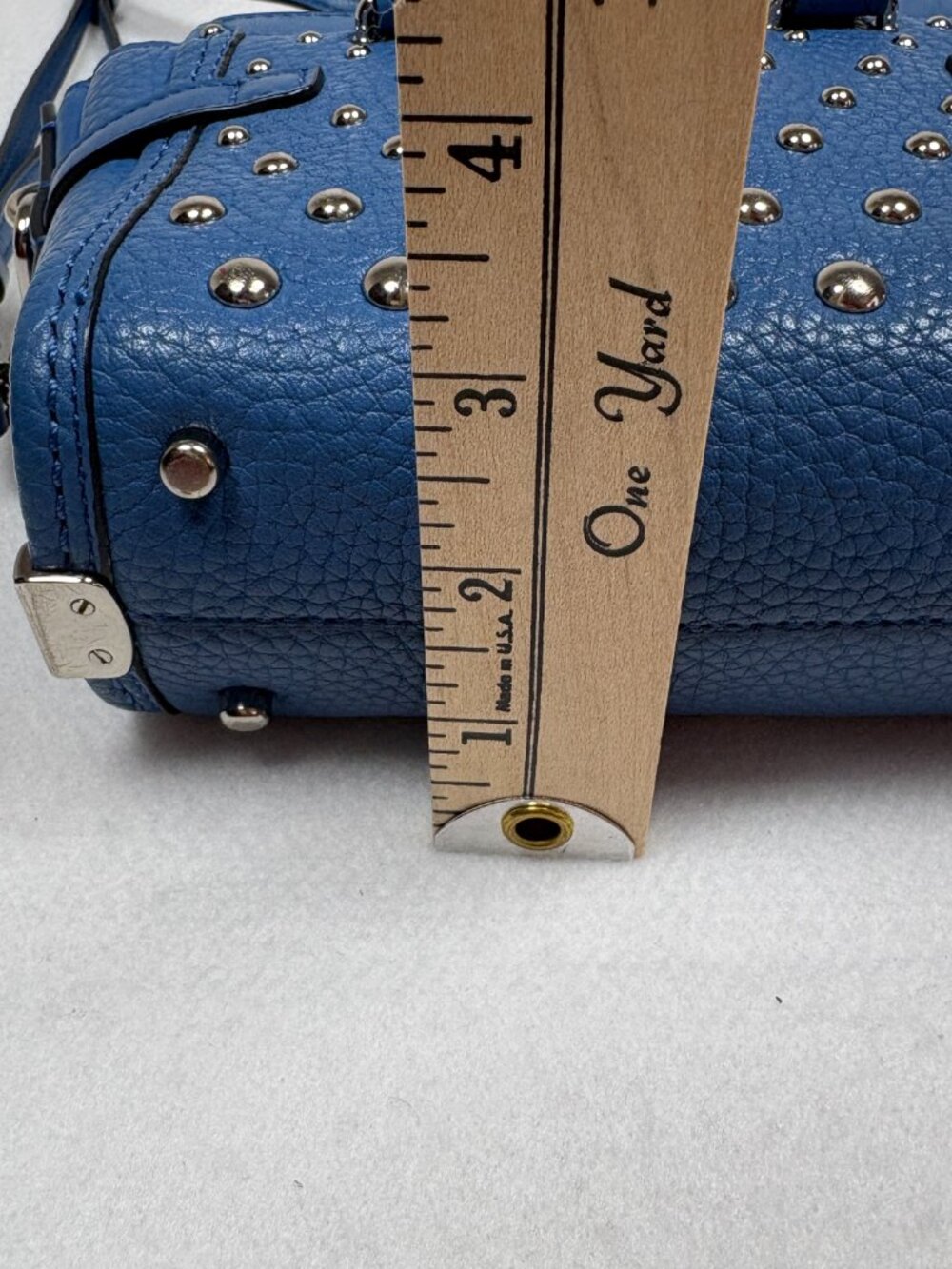 Coach Swagger 15 Blue Pebble Leather Ombre Rivets Crossbody Bag Quiet Luxury - Picture 5 of 11
